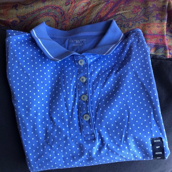 NWT  Lands'end Polka Dot Button Collared - Picture 2 of 7